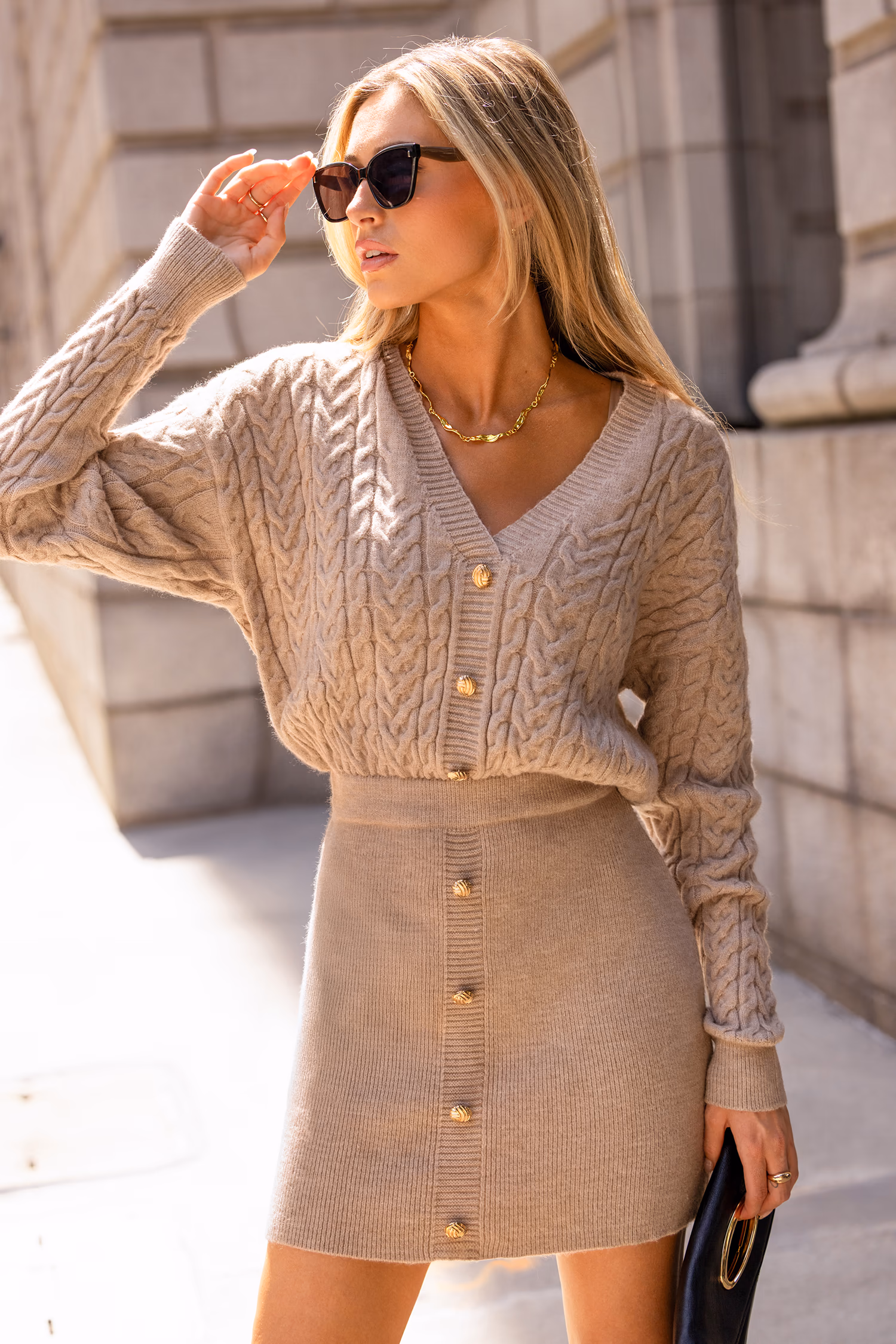 Subtle Glow Beige Mini Sweater Dress-img5