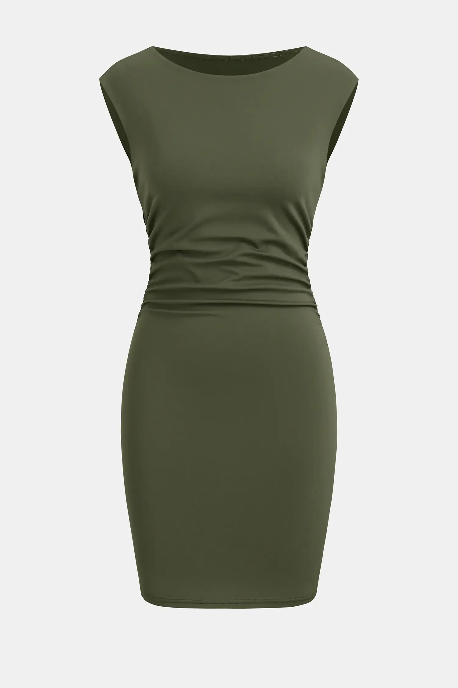 Olive Green Boatneck Sleeveless Mini Dress-img4