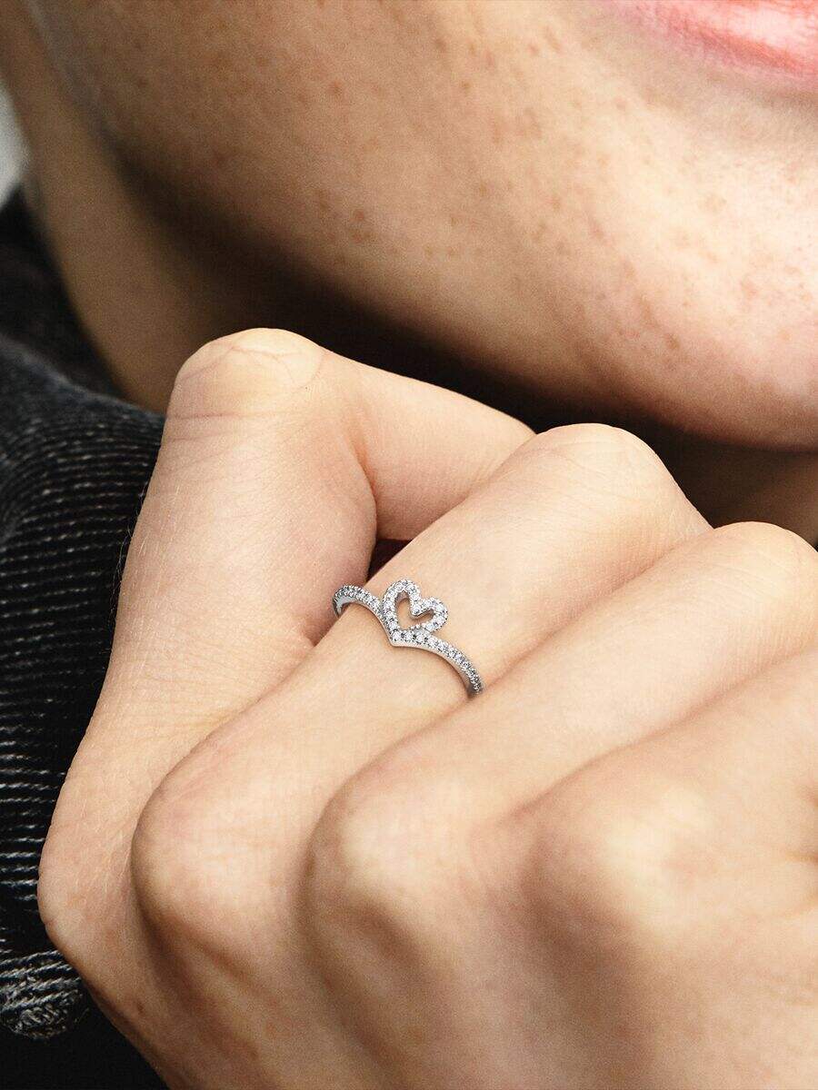Sparkling Wishbone Heart Ring-img2